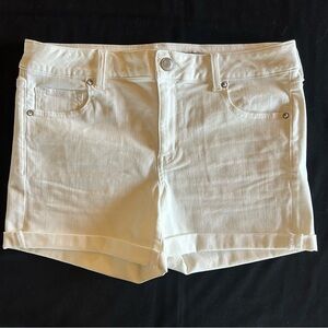 American Eagle Midi White Stretch HR‎ Denim Shorts 14